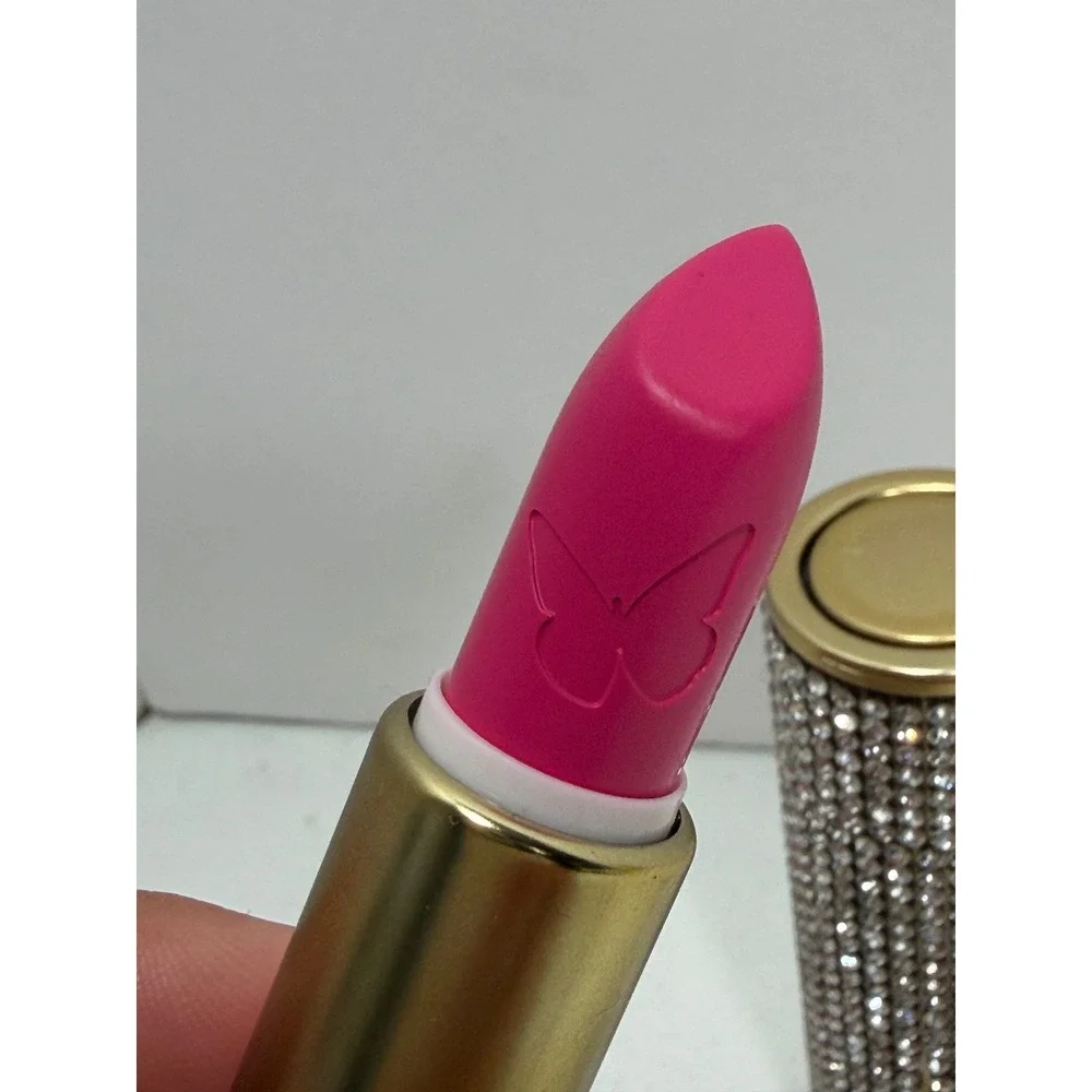 Dolly Parton Heaven's Kiss Lipstick Pink Lemonade Rhinestone Case Butterfly Logo